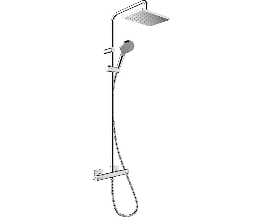 Brause-System Hansgrohe 230 1jet Vernis Shape Handbrause, Kopfbrause 230x170 mm und Thermostat chrom