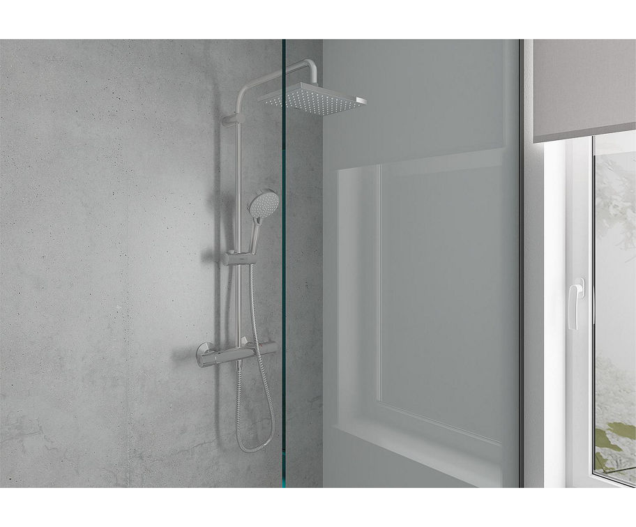 Brause-System Hansgrohe 230 1jet Vernis Shape Handbrause, Kopfbrause 230x170 mm und Thermostat chrom